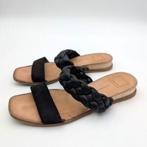 Dolce Vita Persey Braided Strap Slide Sandals Women's Black Nubuck Size US9 EU40